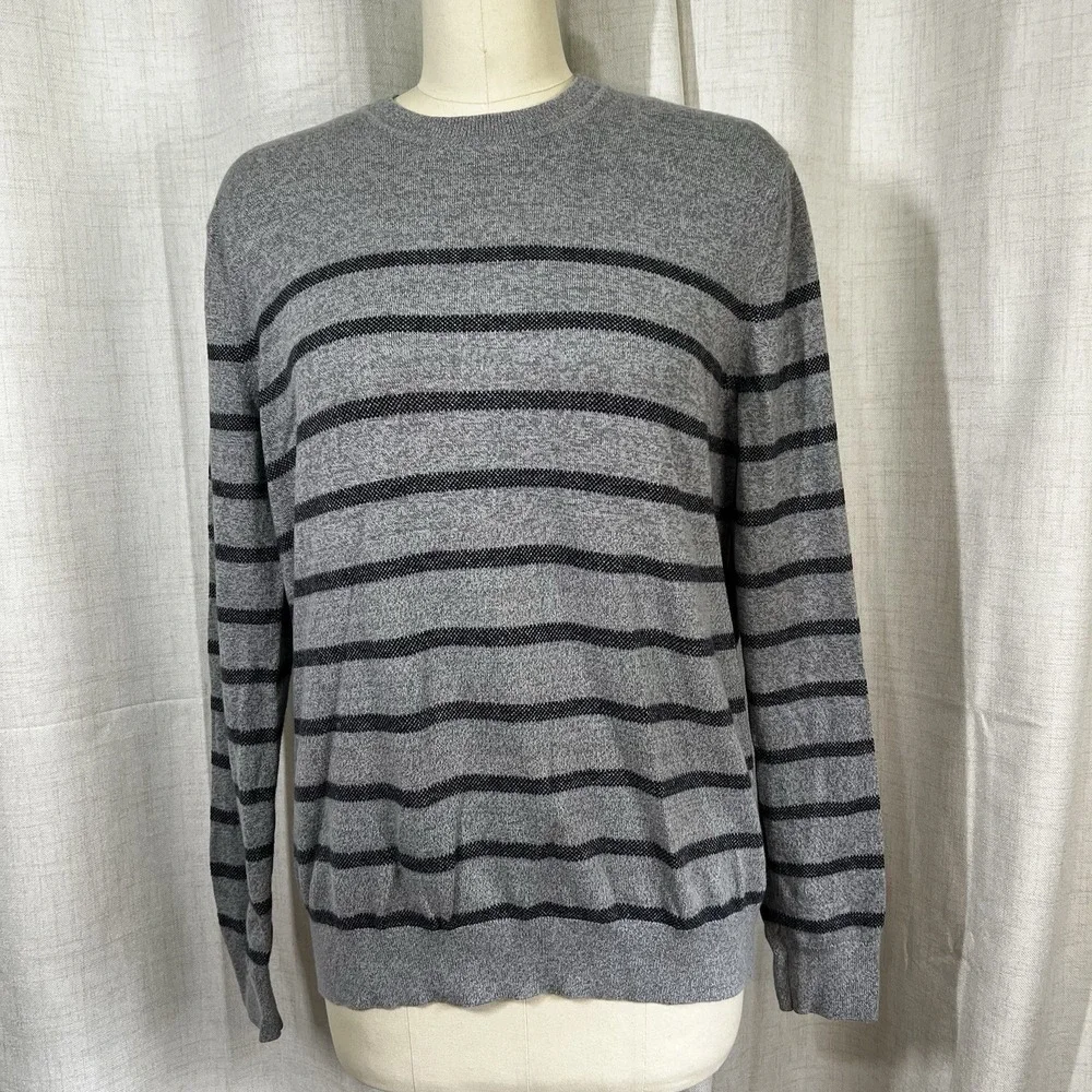 Banana Republic Pima Cotton Cashmere‎ Sweater Mens Large Gray Striped Preppy